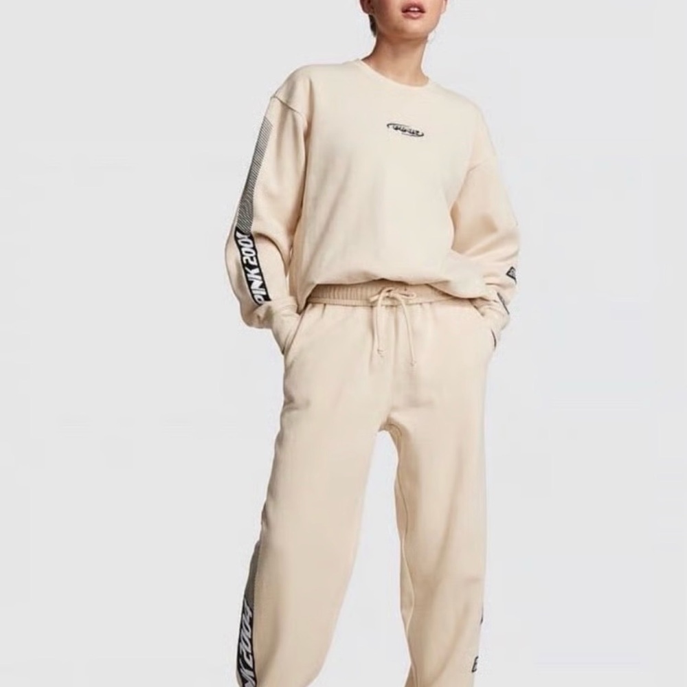 VS PINK Canvas Racing Series 3-Piece Crew Sweatshirt, Sweatpants, & Matching Tee - Picture 2 of 8